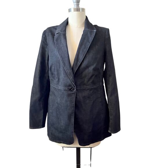 Chico’s Women’s Denim Blazer Jacket Size 0 (US 4) Black Dark Wash One Button - Picture 1 of 4